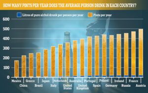 Les Américains boivent l'équivalent de 109 bouteilles de vin ou 366 pintes de bières par personne chaque année, selon les données de l'Organisation de coopération et de développement économiques (OCDE).