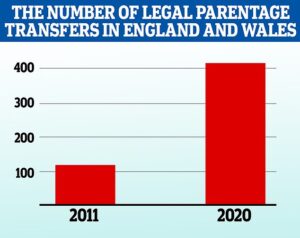 Des chercheurs de l'Université de Kent ont découvert que 413 ordonnances parentales avaient été émises en Angleterre l'année dernière, contre seulement 117 en 2011. Une ordonnance parentale est utilisée pour transférer la responsabilité légale d'un enfant aux parents d'un bébé.