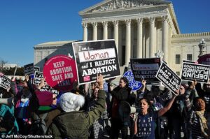 Les attitudes envers des sujets comme l'avortement, le bien-être et la sécurité nationale sont devenues plus conservatrices avec le nombre d'enfants, selon l'étude.  Sur la photo, des marcheurs pro-vie et des manifestants pro-choix à la Cour suprême des États-Unis à Washington DC, 2018
